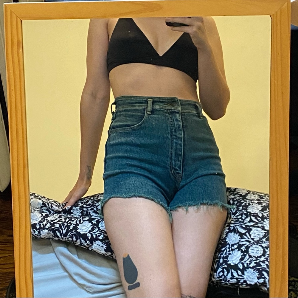 Vintage Green High Waisted Cut Off Jean Shorts